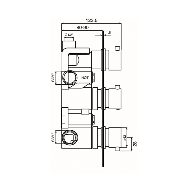 Como Concealed Thermostatic Mixer Valve, Three Outlet The
