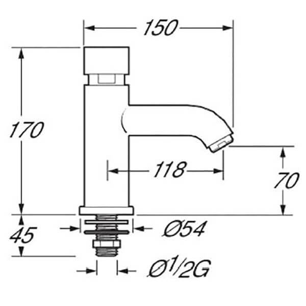 VSN123_Deva_Self Closing Bib Tap_Dims